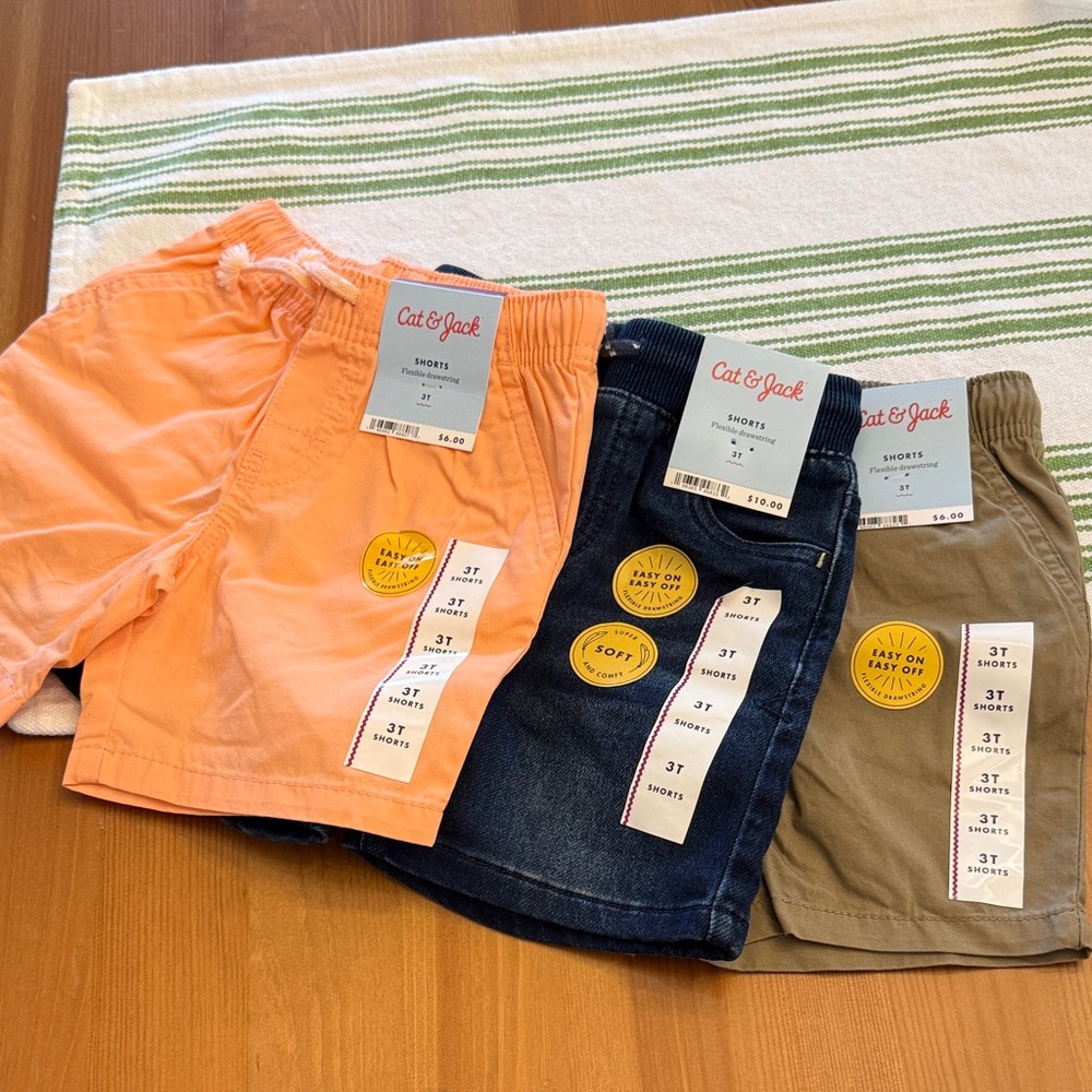 Cat & Jack Toddler 3T Orange, Denim & Olive Shorts - 3-Pack